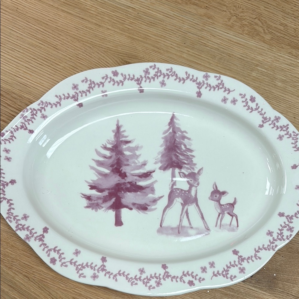 Elegant Pink Deer and Tree Design Platter